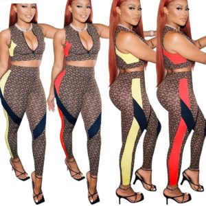 Sleeveless Printed Crop Top+Pants Set