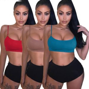 Sleeveless Spaghetti Strap Crop Top+Shorts Set