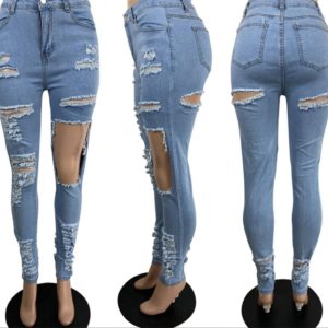 Mid Waist Elastic Hollow Jeans