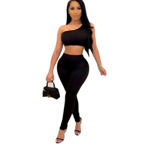 Sleeveless One Shoulder Lace Up Set
