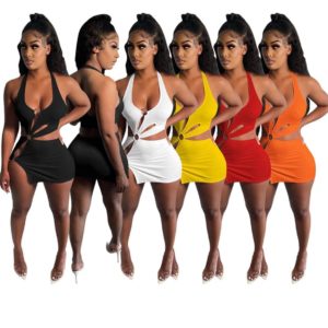 Sleeveless Bandage Hollow Out Halter Dress