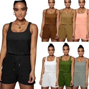Solid Color Sleeveless Vest Personality Pocket Short Jumpsuit