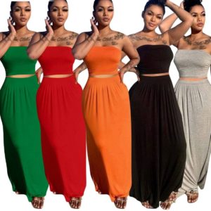 Strapless Sleeveless Top + Loose-Fitting Long Skirt Set