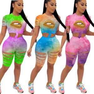 Short Sleeve Tie Dye Print T-shirt + Shorts Set