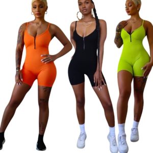 Sleeveless Spaghetti Strap Zipper Skinny Jumpsuit