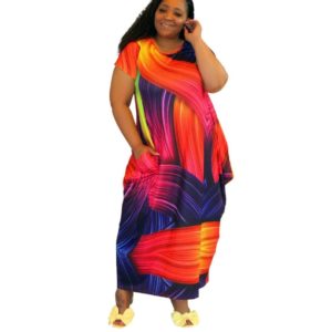 Plus Size Short Sleeve Print Loose Ankle-Length Dress