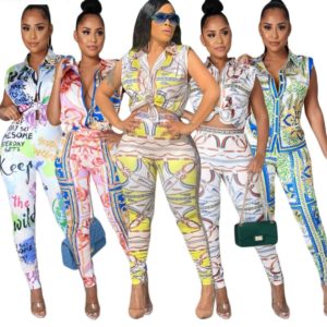 Sleeveless Print Shirt + Pants Set