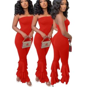 Sleeveless strapless flared pants bodycon jumpsuit