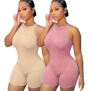 Sleeveless pure color short jumpsuit