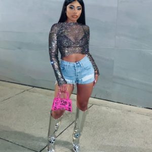 Bling T-Shirt and PU silvery boots Set