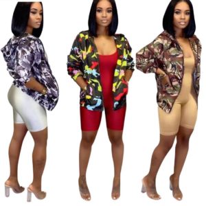 Long sleeve camouflage print hooded zipper casual jacket