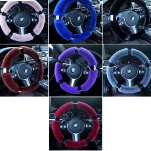 Fluffy steering wheel covers with bling rhinestones universal 38cm for women (3pcs)