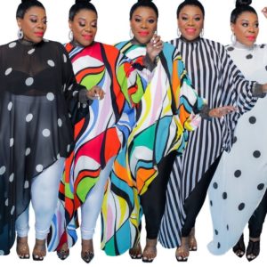 Plus size turtleneck batwing sleeve irregular ankle-length top