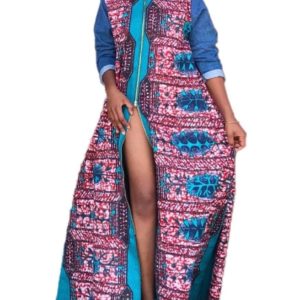 Long sleeve print denim maxi dress