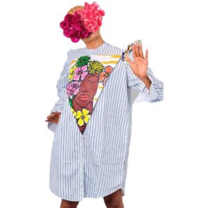 Long sleeve stripe print shirt dress
