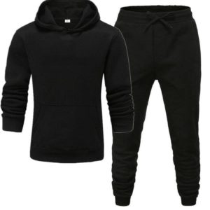 Men’s long sleeve hooded pure color top +pants 2pcs set