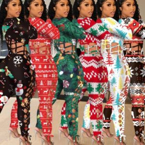 Long sleeve printing Christmas jumpsuit