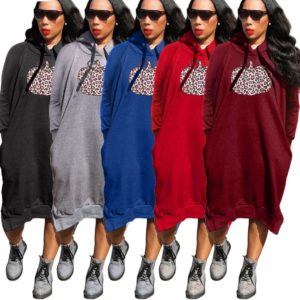 Long sleeve overside pumpkin print hooded long dress