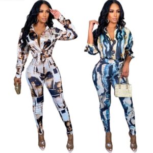 Long sleeve printed shirt +pants 2pcs set