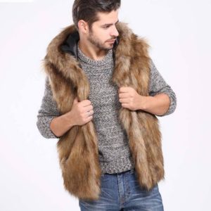 Faux fur hooded vest for men