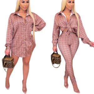Long sleeve printed shirt + pants set