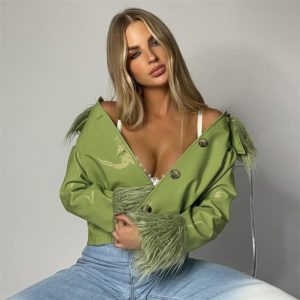 Autumn winter fur collar faux jacket