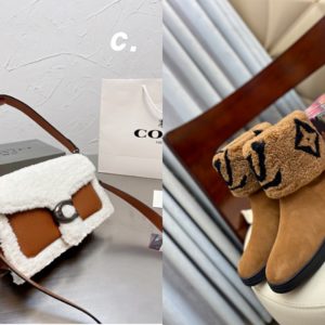 Coach Fur Bag & L_V Snow Boots Matching Set