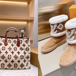 L_V Fur Handbag & L_V Snow Boots Matching Set