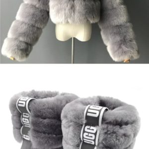 Fur coat and ugg boots matching set