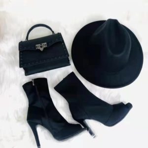 Top hat, small bag, High heel, peep-toe stretch boot Set